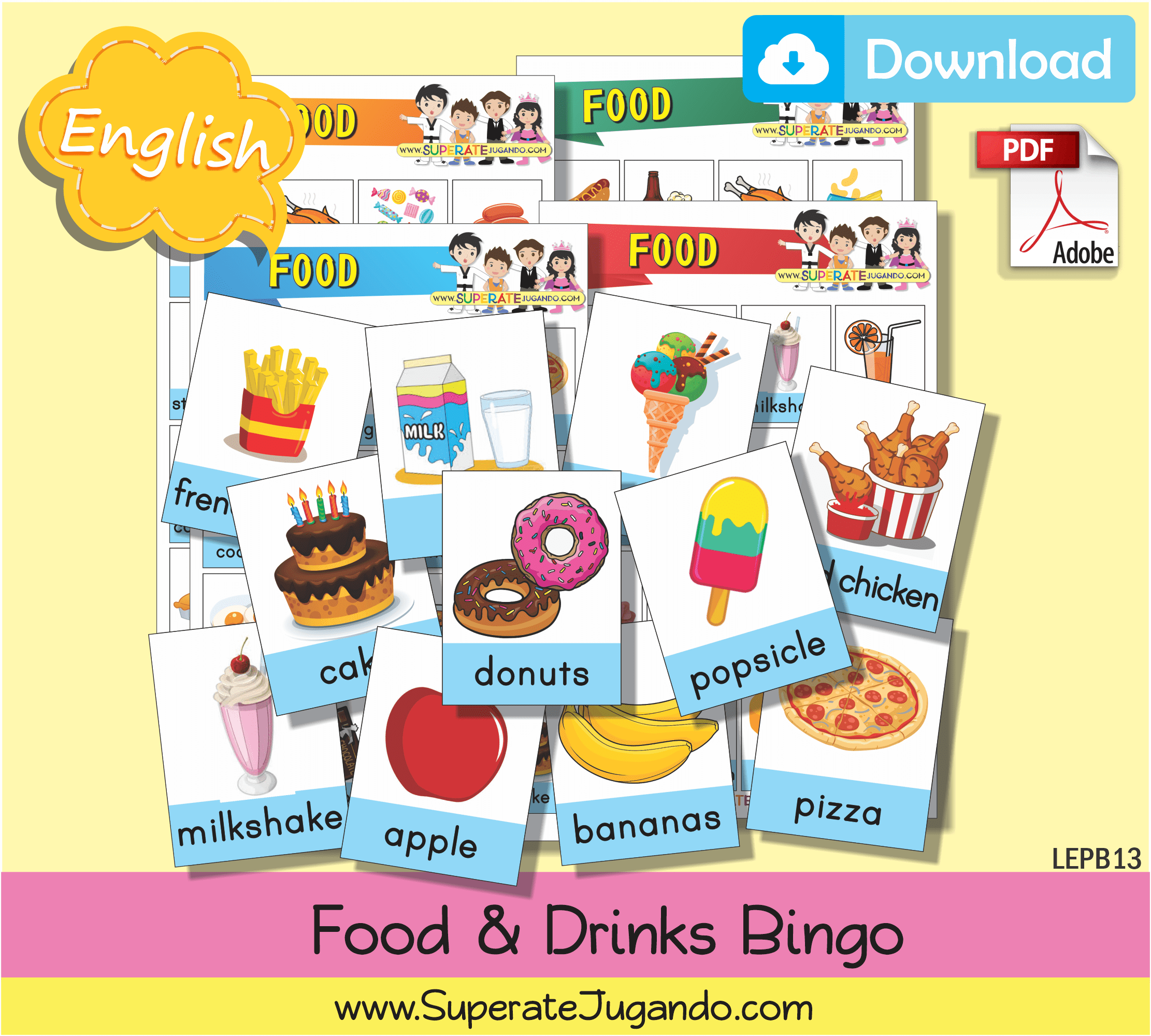 🎧 Food &amp; Drinks Bingo Printable – Learn English Vocabulary
