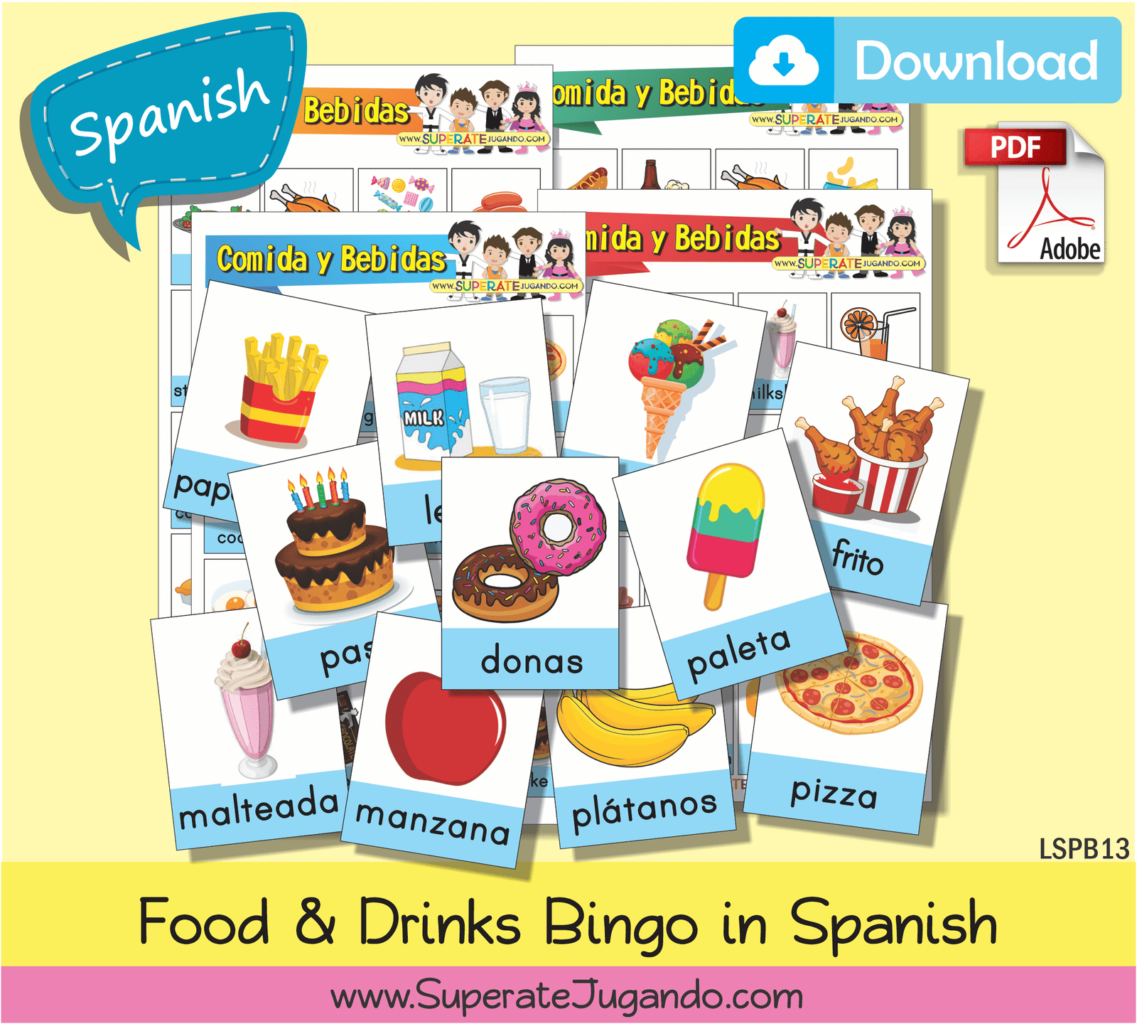 🎧 Audio 🥗 Spanish Food & Drinks Bingo – Learn Spanish Vocabulary