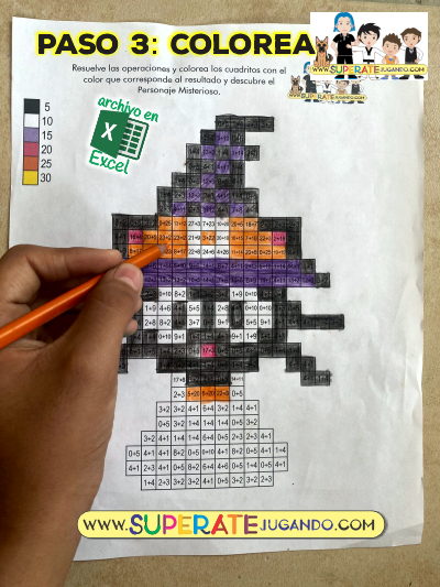 Pixel Halloween 1 - Sumas y Restas - Gato Negro colorear