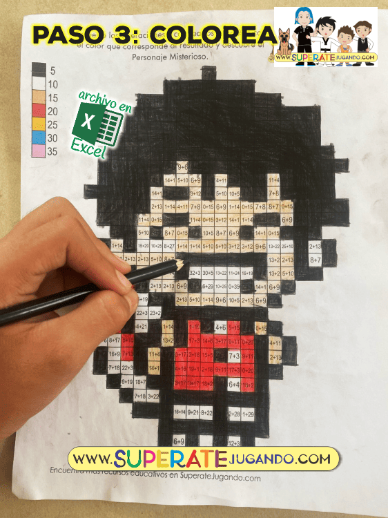 Pixel One Piece 1- Sumas y Restas - Luffy  colorear