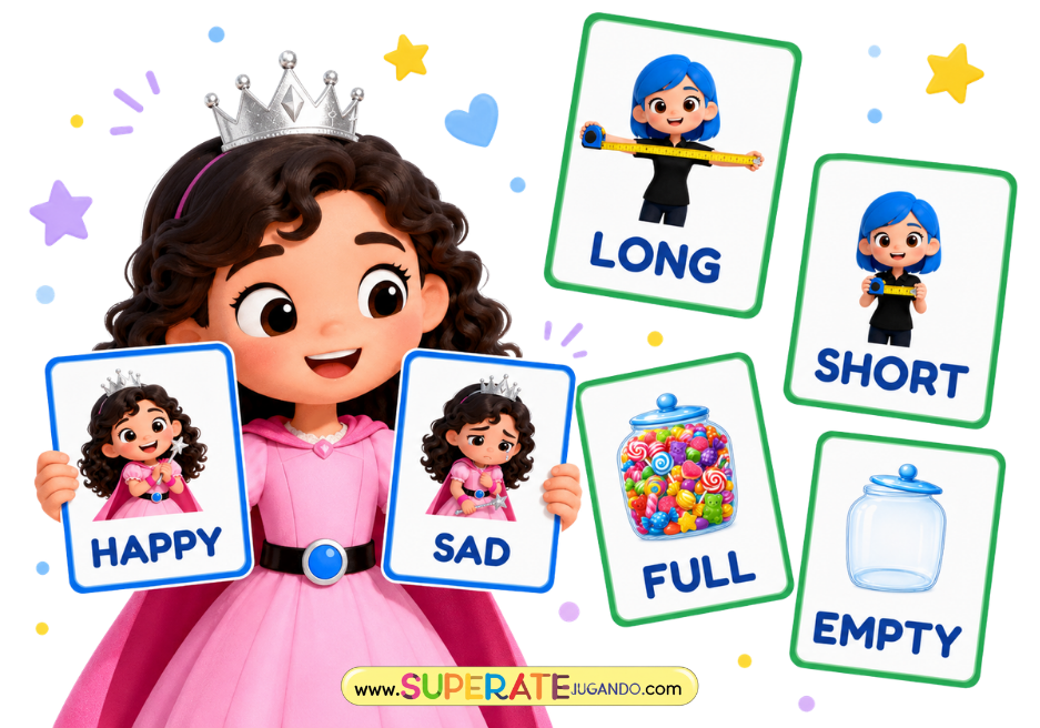 Flashcards de adjetivos en inglés para presentar y comparar vocabulario