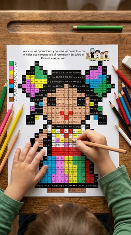 Niño coloreando una actividad del Día Internacional de las Mujeres y Niñas Indígenas de las Efemérides de Septiembre