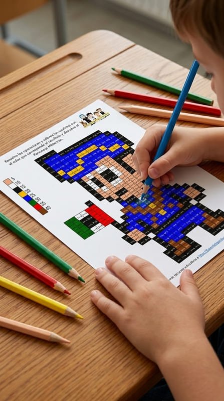 Niño coloreando una actividad de los Niños Héroes de Chapultepec de las Efemérides de Septiembre