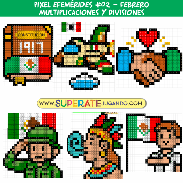 Pixel Efemérides 2 - Mes de Febrero - Multiplicaciones y Divisiones