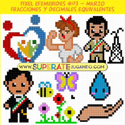 Pixel Efemérides 3 - Mes de Marzo - Fracciones y Decimales Equivalentes