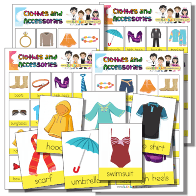 Loteria Ropa y Accesorios en Inglés para Imprimir