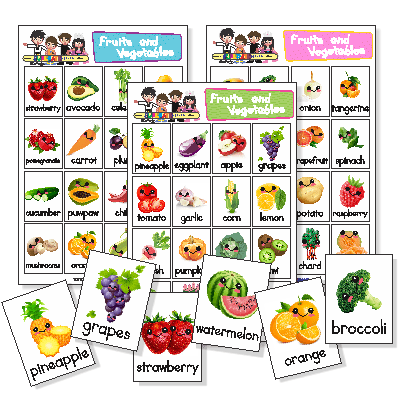 Lotería de Frutas y Verduras en Inglés 