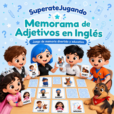 Memorama-adjetivos-ingles-SuperateJugando-poster