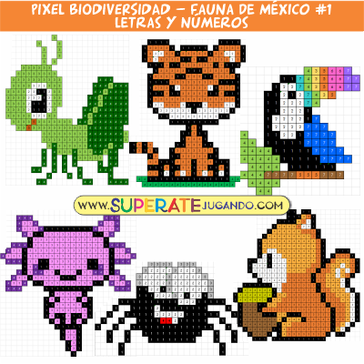 Pixel-Biodiversidad-Fauna-de-Mexico-Letras-y-Numeros