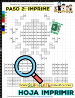 Hoja imprimible de Pixeles Efemérides de Octubre con ejercicios personalizados de multiplicaciones y divisiones.