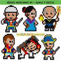 Pixel Personajes Mexicanos 1 - Independencia - Sumas y Restas