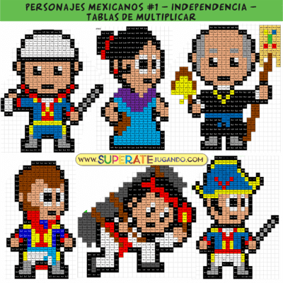 Pixel Personajes Mexicanos 1 - Independencia - Tablas de Multiplicar