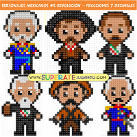 Pixel Personajes Mexicanos 2 - Revolución - Fracciones y Decimales