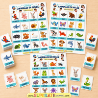 Cartas y tableros imprimibles de la Lotería de Animales en Inglés.