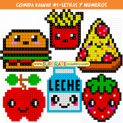 Pixel Comida Kawaii - Letras y Números