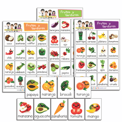 Fruits and Vegetables Bingo in Spanish to Print