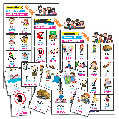 Lotería Verbos Irregulares (Imperative, Simple Past, Past Participle) en Inglés para Imprimir	